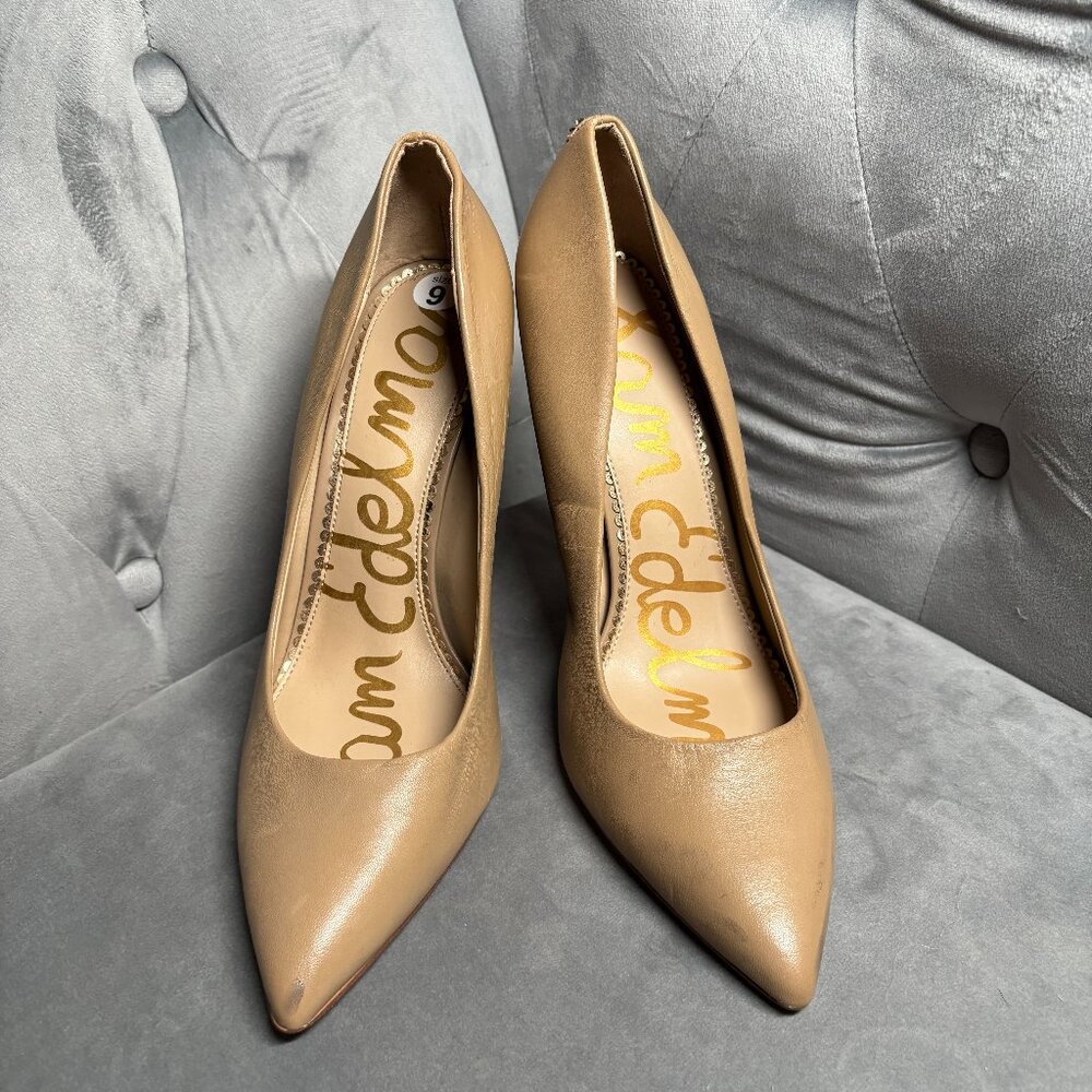 Sam Edelman Hazel Nude Leather‎ Pointed Toe Pumps – Women’s Size 9 - Picture 2 of 9